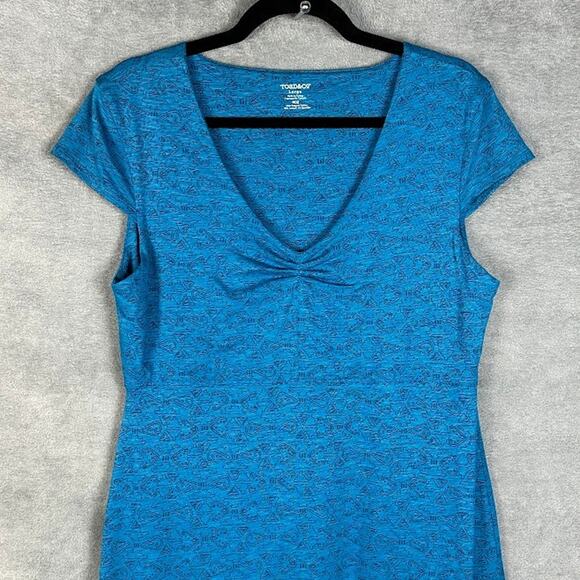 Toad And Co Dress Womens Large Blue Aztec Short Sleeve Outdoor Nature Hiking - Picture 2 of 12
